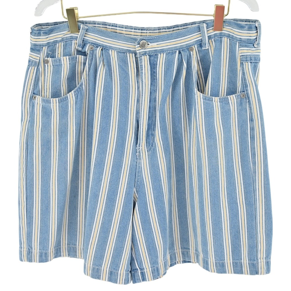 Vintage Dad Shorts Pleated 90s High Rise Striped Trending Long Denim Shorts